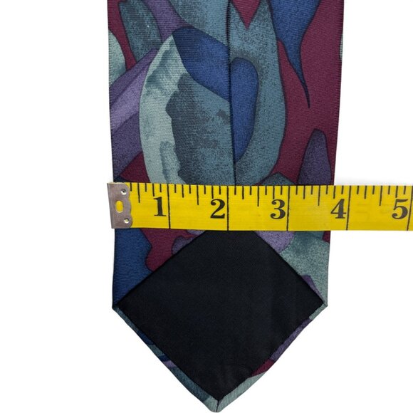 Bill Blass Silk Tie Abstract Modern Art Burgundy Red Blue Purple - Picture 5 of 6